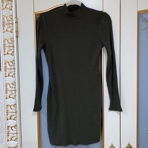 Fashion Nova Army Green Mock Neck Long Sleeve Ribbed Dress